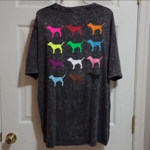 Victoria Secret PINK Logo Black Acid Wash Tee With Dog Logo One Size 🆕